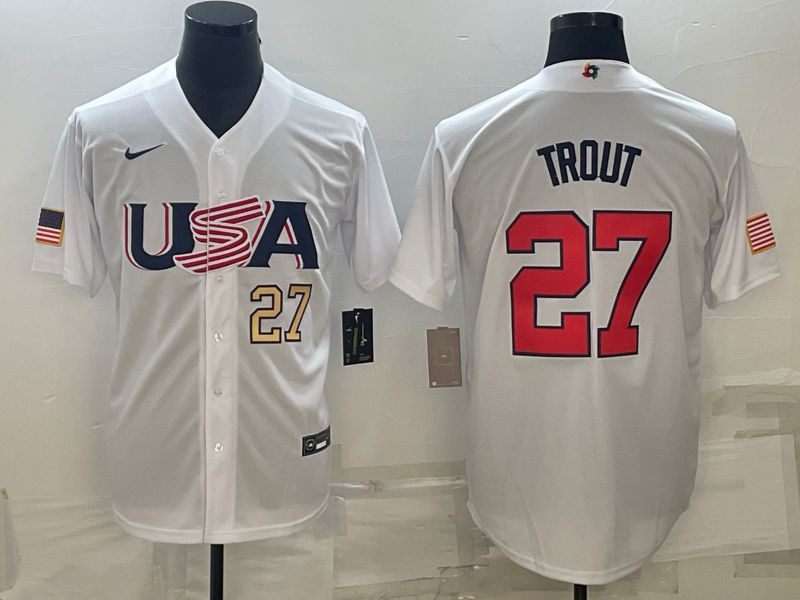 Men 2023 World Cub USA #27 Trout White Nike MLB Jersey2->more jerseys->MLB Jersey